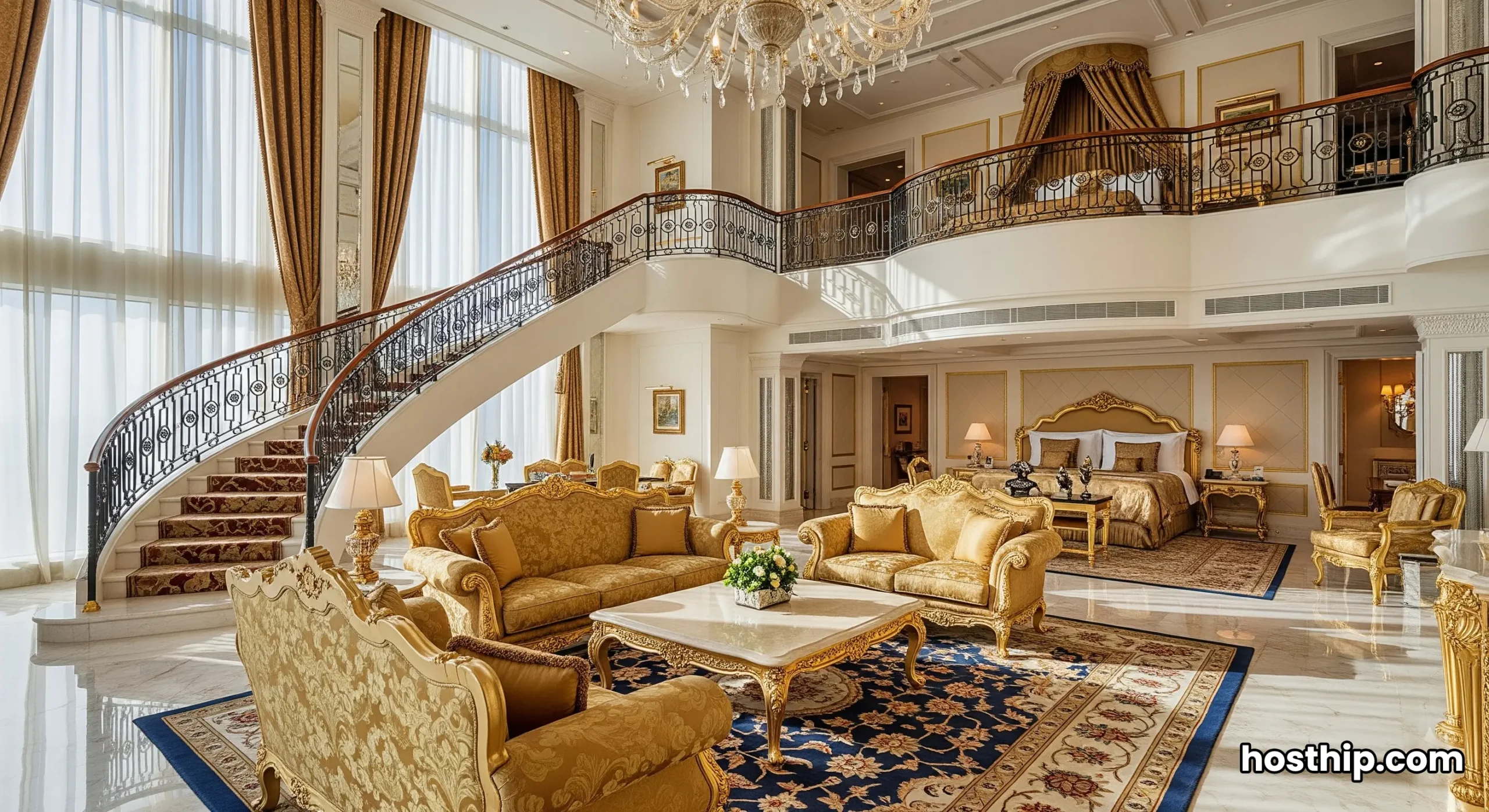 The interior of a Deluxe Marina Suite at the Burj Al Arab, showcasing the 1,722 sq. ft. of space included in the booking price.