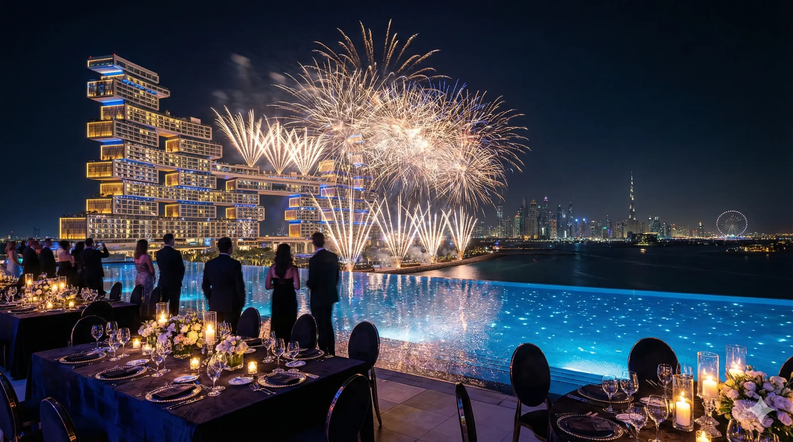 Luxury gala dinner setup at Atlantis The Royal for New Year's Eve 2026.