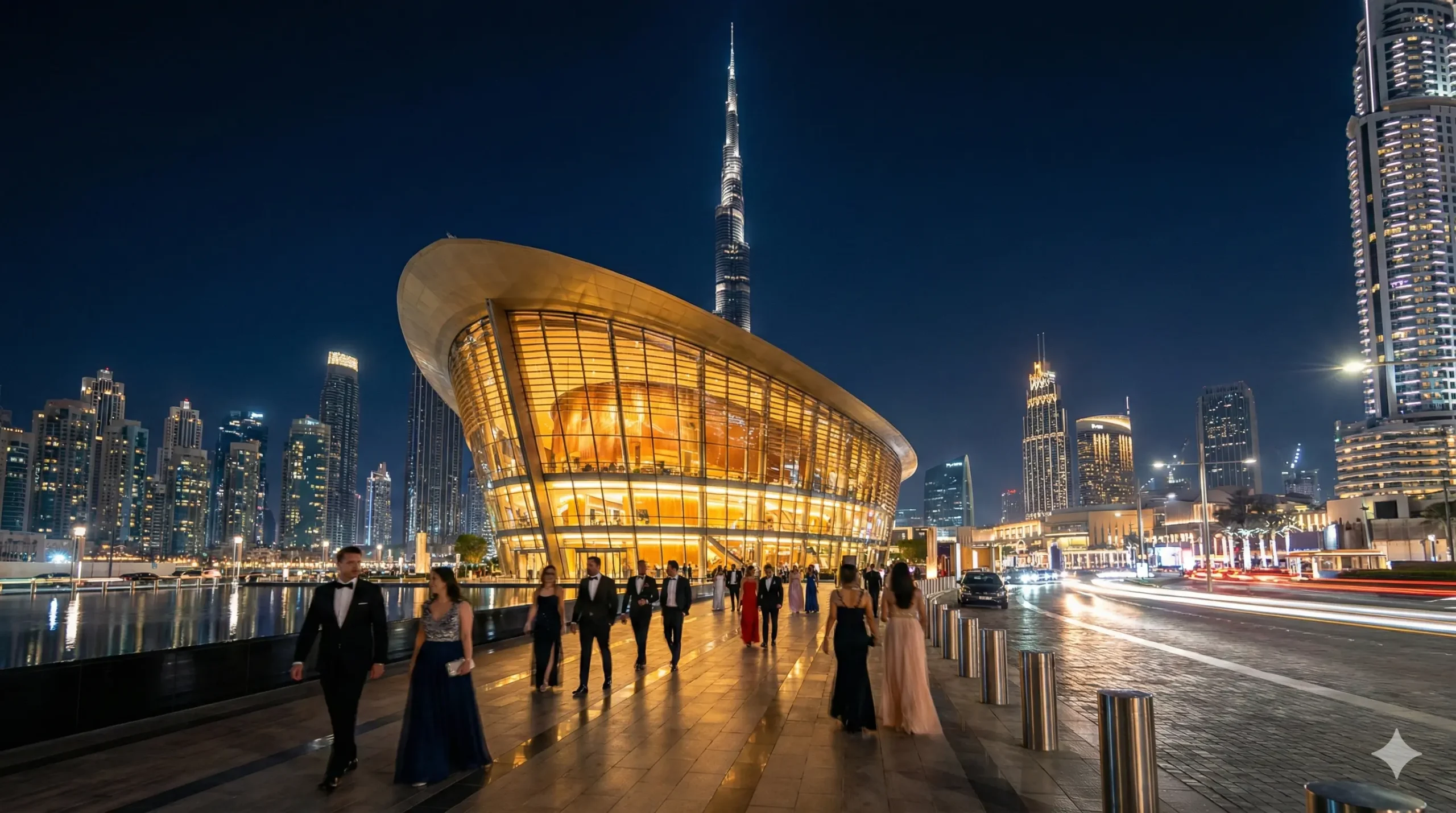Guests arriving at Dubai Opera for New Year's Eve Gala 2026.
