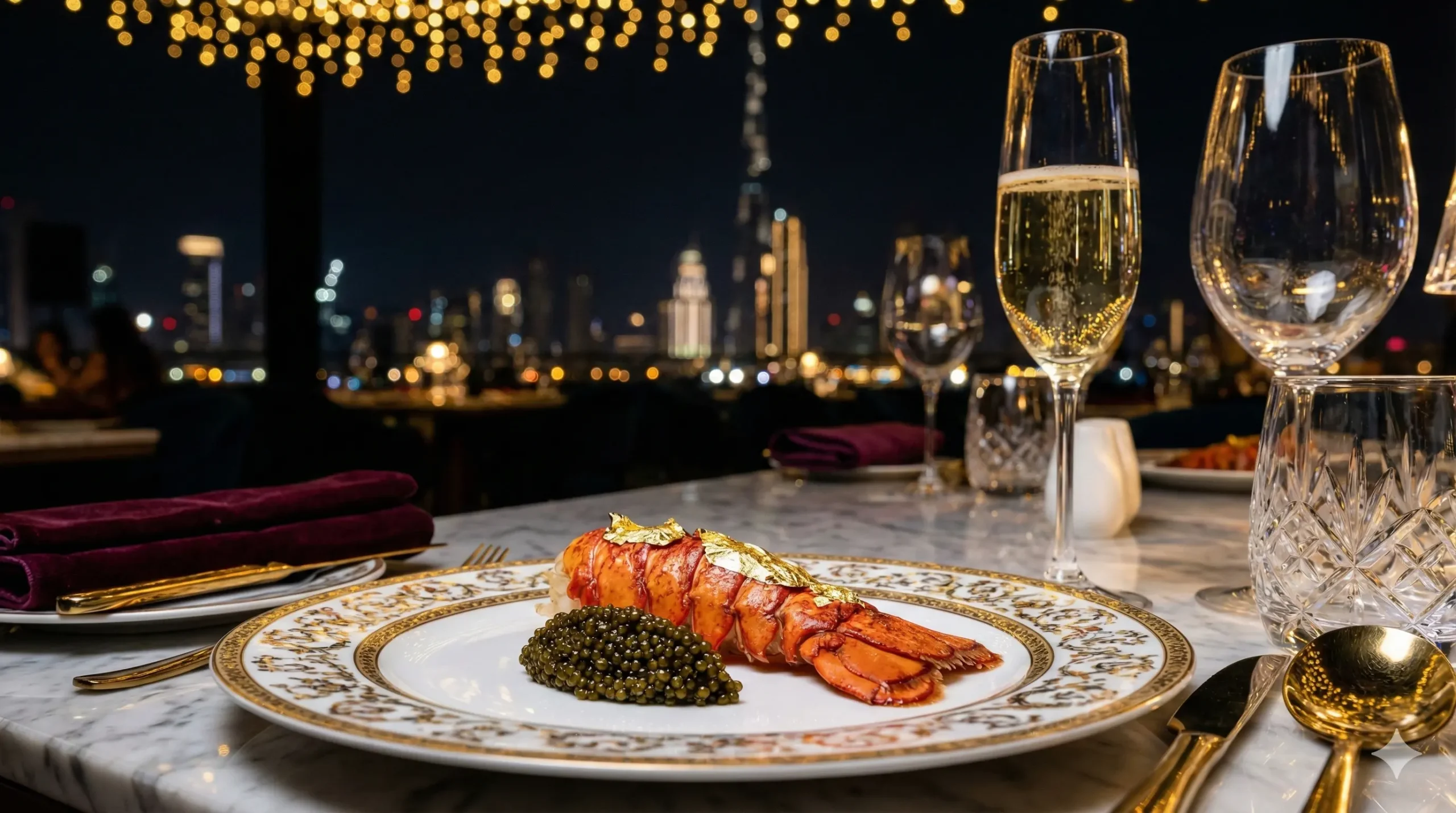 Lobster and caviar served at Atlantis The Royal Gala Dinner.